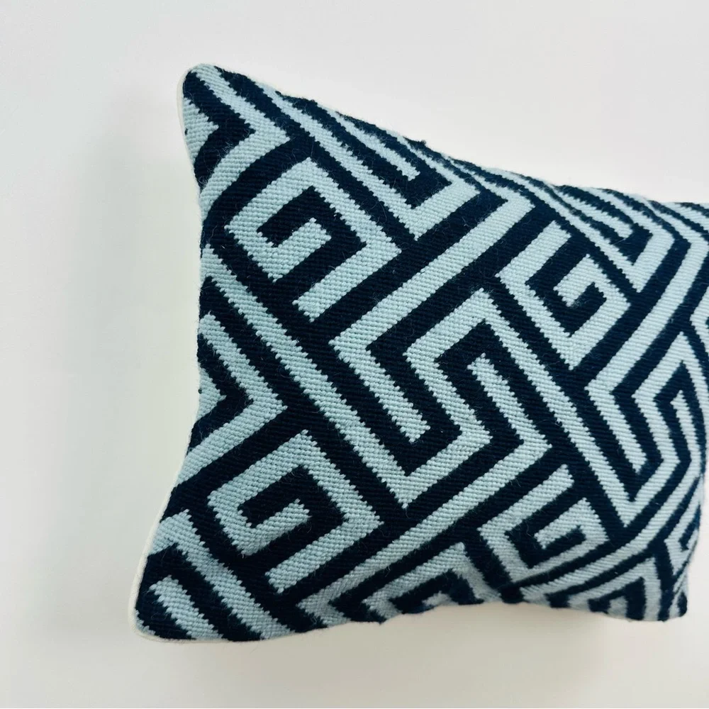 Williams Sonoma Interlock Geometric Greek Key Wool Needlepoint Accent Pillow